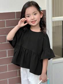 DAZY Girls (Toddler) Round Neck Knitted Short Sleeve T-Shirt, Summer