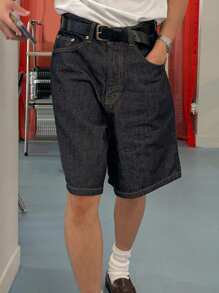 DAZY 夏季男士宽松休闲口袋阔腿牛仔短裤 - 黑色 - 查看 3