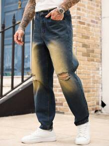 Manfinity Homme Jeans casuales y a la moda con bolsillos rotos para hombres - Azul - Ver 6