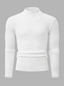EURMUSE Herr Enfärgad Casual Texturerad Hög Halsad Regular Tröja - Vitt - Visa 1