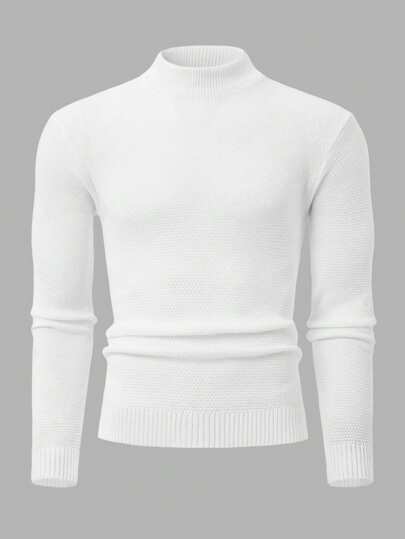 EURMUSE Men Solid Casual Textured High Neck Regular Sweater