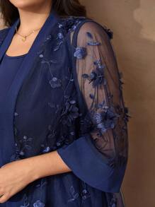 Chikora Damen Große Größen 2-teiliges Set, Sommer eleganter weißer bestickter Cardigan Hemd und langer Rock 2-teiliges Outfit, geeignet für Outdoor, Arbeitsplatz Sommeroutfits