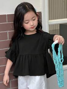 DAZY Girls (Toddler) Round Neck Knitted Short Sleeve T-Shirt, Summer