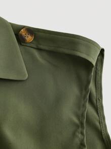 SHEIN MOD Olive Green Collared Belted Trench Coat, Buckle Top, Retro Jacket, Winter Coat, Holiday Wear  Tops - Army Green - View 4