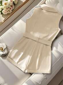 SHEIN PETITE 纯色高腰阔腿连体衣