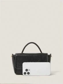 Muvela Bolso de mano de mujer, de unicolor, minimalista, multifuncional, práctico - Negro - Ver 4