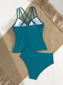 Shapewave Bộ đồ bơi tankini phong cách kỳ nghỉ trưởng thành ôm sát tôn dáng cho lễ hội âm nhạc bãi biển mùa hè dành cho nữ - màu xanh lá - Xem 8