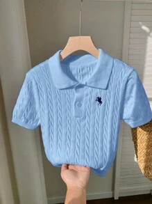 Comfortcana Áo Cardigan cài nút dệt kim cáp thường ngày cho nữ - Màu xanh lam - Xem 6