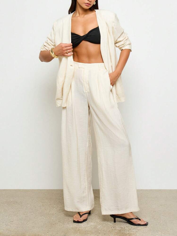 AiiRZ Wide Leg Linen Beach Resort Palazzo Summer Vacation Pants Lightweight Lounge High Waisted Tailored Trousers