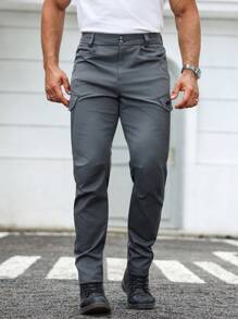 Manfinity Homme Quần Cargo dáng ôm túi màu trơn đơn giản cho nam - Màu xám đen - Xem 3