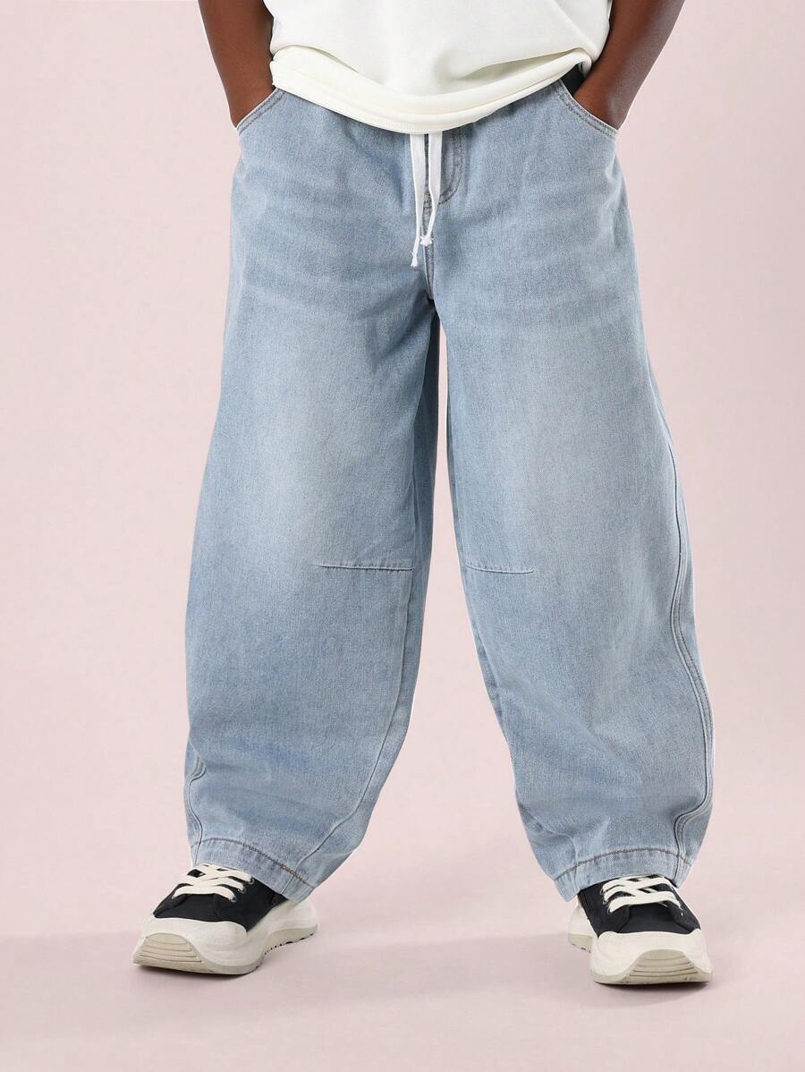 SUMWON Lässige, weite Jeans im Barrel-Fit für Jugendliche, baggy Stil, bequeme Freizeithose aus Denim mit elastischem Bund, Streetwear Mode für Herbst und Winter