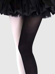 ROMWE Goth 1 件女士高弹力不对称性感长筒袜/连裤袜/紧身裤 - 黑與白 - 查看 3