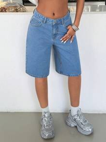 SHEIN SHORT EN JEAN AMPLE A TAILLE BASSE STYLE DECONTRACTE STREETWEAR POUR FEMMES