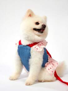 PETSIN 春夏甜美可爱草莓3D图案蝴蝶结熊设计波尔卡圆点网眼透气宠物连衣裙，轻盈，适合外出和牵引，猫裙 - 彩色 - 查看 6