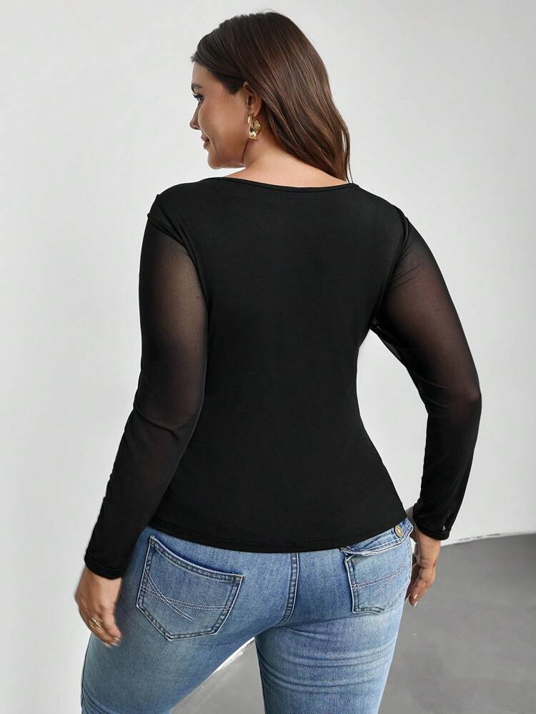 Plus Twist Front Contrast Mesh Tee Spring To Summer