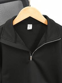 SHEIN Sudadera casual básica con media cremallera y cuello alto para niña preadolescente en gris jaspeado, sudadera con cremallera negra, sudadera negra con cuello alto, para otoño/invierno - Negro - Ver 5