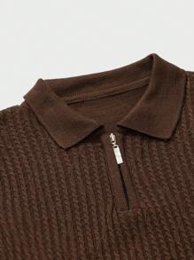 RueChic Men Textured SS Fashion Half Zipper Regular Polo Shirt - Brown - View 5