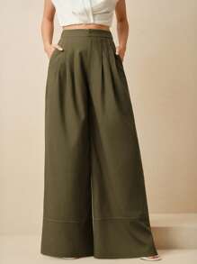 Anewsta 新款宽松飘逸阔腿裤，轻盈夏季 - 綠色 - 查看 4