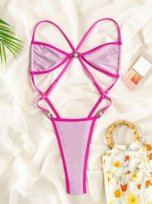 Swim SXY Trang phục đi biển mùa hè cho phụ nữ, đồ bơi một mảnh bikini đồ bơi có dây đeo vai và quần lọt khe, phong cách gợi cảm châu Âu và Mỹ - Hồng - Xem 2