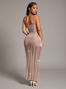 Radiana 透视网眼 V 领紧身吊带裙