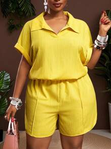 Veslaya Hàng mới về Thu Đông, Quần áo nữ Thu/Halloween/Đông, Cỡ lớn, Trang phục lễ hội âm nhạc/Halloween, Lễ Phục Sinh, Phong cách miền Tây, Phong cách du mục, Tiệc sinh nhật, Lễ tốt nghiệp, Sinh viên, Trang phục hàng ngày, Đồ cơ bản đa năng, Thường ngày, Kỳ nghỉ, Du lịch biển, Bãi biển, Tắm nắng, Thời trang, Bộ quần áo nữ màu vàng gân sọc cổ polo tay ngắn dáng rộng kèm thắt lưng, Bộ đồ mặc nhà cỡ lớn, Trang phục ngày Valentine - Màu vàng - Xem 4