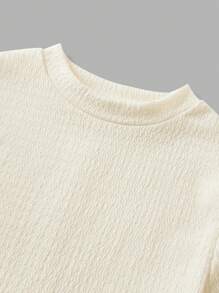 SHEIN Sparklyn 2pcs/Set Texture Fabric Teen Girl Standing Collar Short Sleeve T-Shirt + Casual Long Pants - Apricot - View 9