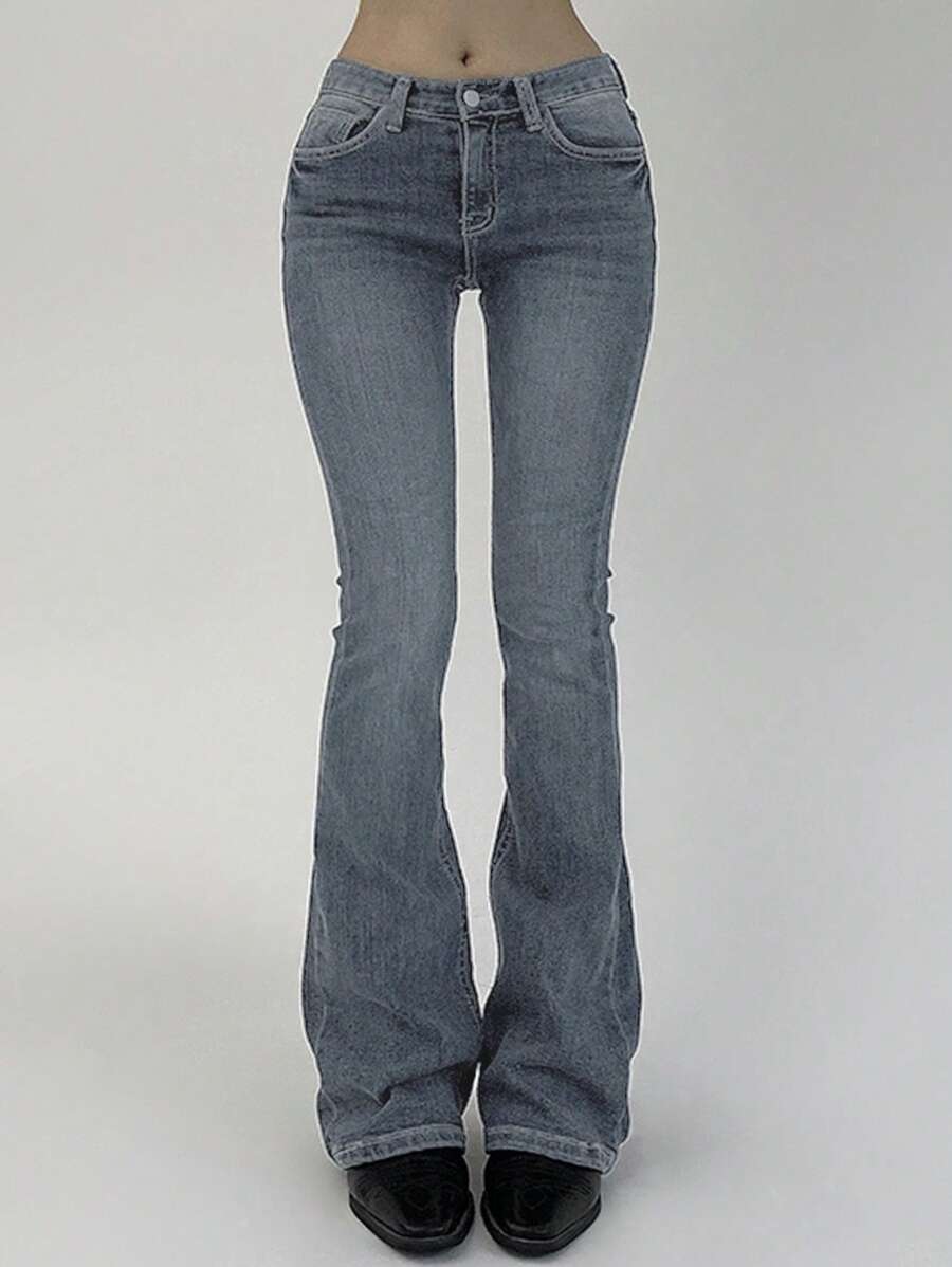 DAZY Women's Slim Fit Low Waist Flared Long Denim Jeans, All Season - Light Wash - View 1