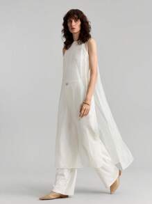 Ontre 2025 New See-Through Sleeveless Crew Neck Top With Side Button, Fashionable Daily Wear, Versatile For All Seasons, Bohemian Style Beach/Resort, Suitable For Music Festival, Western-Inspired, Premium Comfortable Fabric Modern Urban Casual Fashion Business Casual Women's Office Wear Low-Key Old Money Style Effortless Temperament High-End Urban Commuting High-Quality Airport Women's Wear High-End Material High-End, Elegant, Old-Fashioned Cruise Attire For Wedding Guests