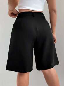 EMERY ROSE Plus Size Fashionable Versatile Casual Shorts - Black - View 2