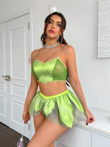 SHEIN Conjunto de disfraz de princesa del bosque verde [Top + Pantalones]