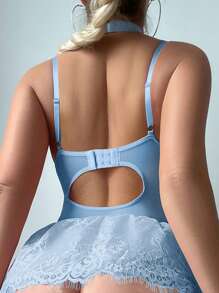 Set di 5 pezzi di abito da sposa aderente con corpetto in pizzo e ferretti, serie Mature - Blu - Visualizzare 2