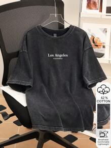 Attitoon Große Größen Damen Schwarzes Strick T-Shirt mit Schneeflocken Muster, Vintage Musikfestival & Rückkehr zur Schule Stil, Kurzarm, geeignet für den Sommer, Los Angeles, Kalifornien Muster
