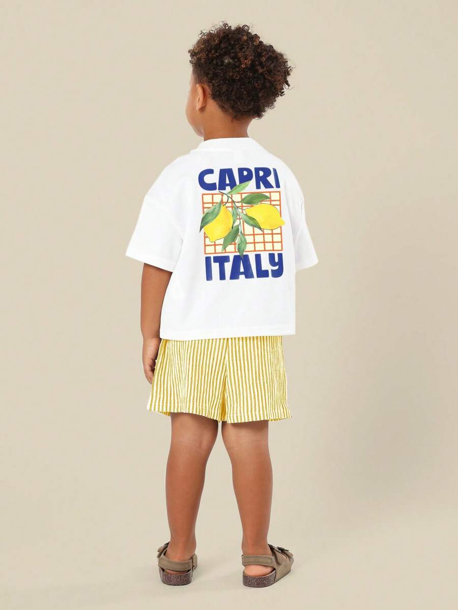 SUMWON Summer Beach Vibes Vacation Club T-Shirt Italy Capri Lemon Print Casual Holiday Wear - Yellow - View 1