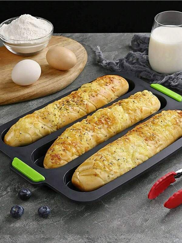 SHEIN Molde para pan de molde de silicona, molde para baguette, bandeja para baguette de 3 compartimentos, molde antiadherente, molde perforado, apto para cocinar en la cocina