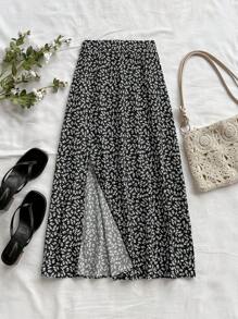Soleia 女士度假碎花休闲开衩裙 - 黑與白 - 查看 3