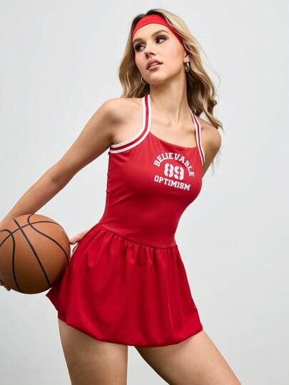 Streetz SHEIN Sport Abito sportivo casual estivo senza maniche con stampa di lettere da donna