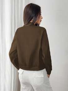 INAWLY 女士纯色长袖棒球休闲夹克，春秋季 - 棕色 - 查看 2