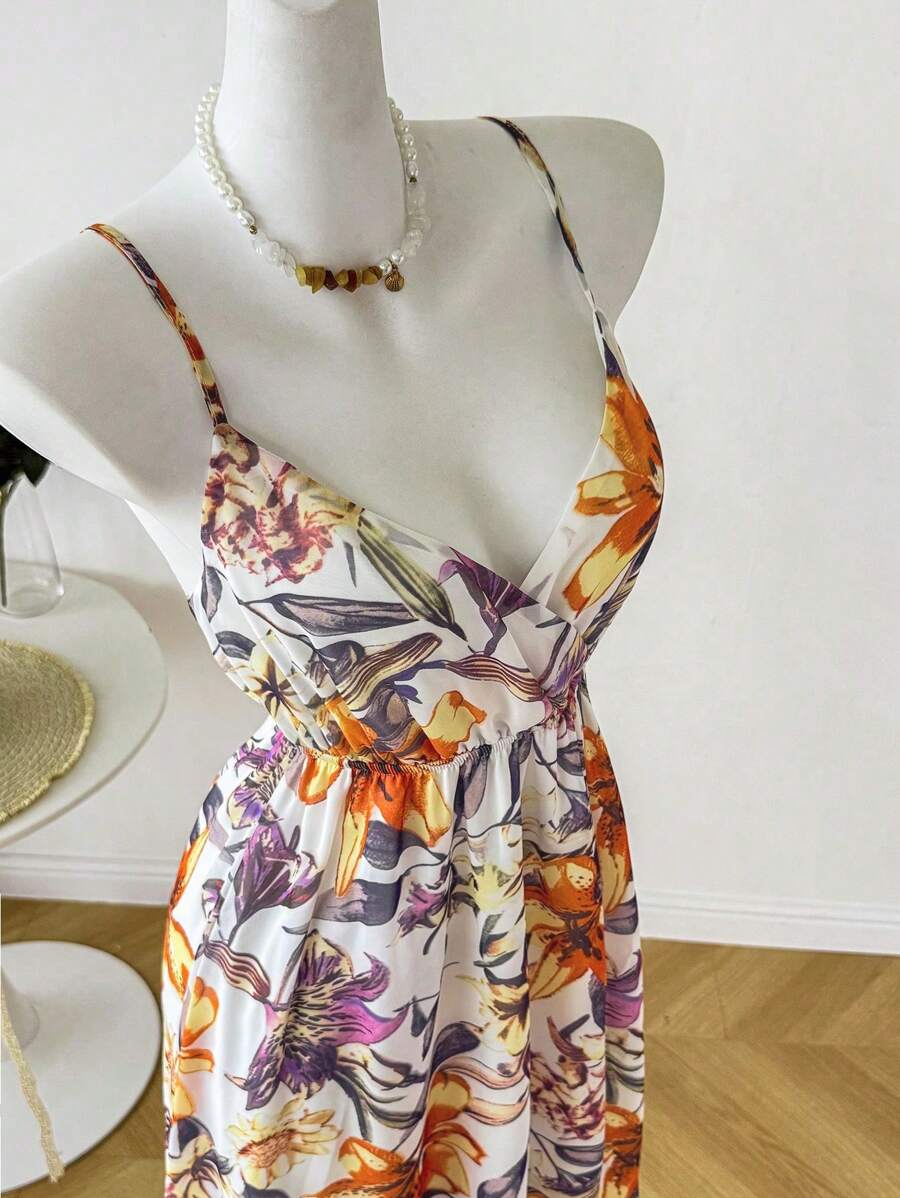 INAWLY Rochie elegantă pentru femei cu imprimeu floral integral - Multicolor - Vizualizare 1