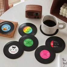 SHEIN 6pcs/Set Colorful Retro Vinyl Record Disk Coasters For Drinks Vinyl Record Coaster Set Coffee Table Decor