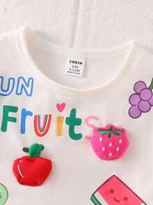 Baby Girls' Fruit Pattern T-Shirt & Plaid Fruit Print Pants 2pcs Outfit - Multicolor - View 6