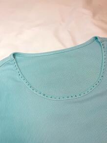 INAWLY Women's Casual Versatile Rhinestone Embellished Teal T-Shirt, Summer - Cadet Blue - View 3