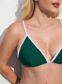 Maija Plus Size Women Summer Beach Bikini Swimsuit Set,Modest Avocado Green Solid Color Elegant Fashion Vintage Stylish Comfortable Holiday Wear - Green - View 5