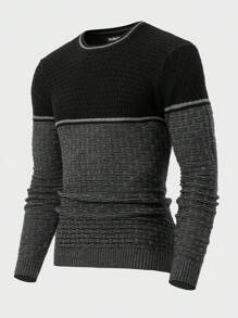 Maglione casual da uomo, regular fit, con motivo a blocchi di colore e texture