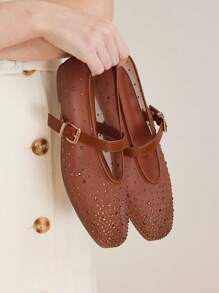 MOTF PREMIUM RHINESTONE DETAIL PU LEATHER FLATS FOR CHRISTMAS - Brown - View 2