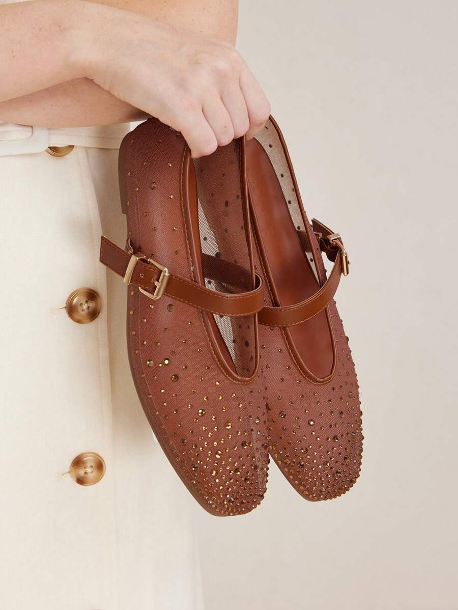 MOTF PREMIUM RHINESTONE DETAIL PU LEATHER FLATS FOR CHRISTMAS - Brown - View 2