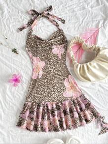 SHEIN 少女休闲豹纹碎花吊带连衣裙 - 彩色 - 查看 2