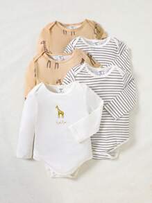 SHEIN 5 piezas Bodys de manga larga de cuello redondo casuales para bebé niño