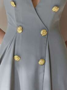 Aveloria Modichic Double Breasted Fold Pleated Detail Dress - Light Grey - View 7
