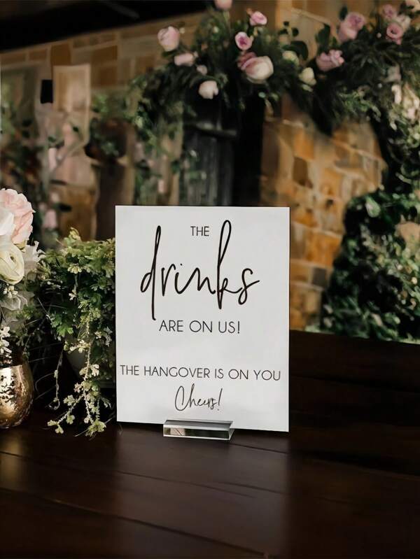 Elegant White Acrylic Wedding Bar Sign With Stand Custom Open Bar Signage For Receptions Bridal Showers Events Premium Drink Sign Holder