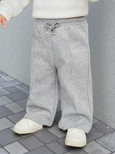 SHEIN Babygirl Casual Loose Elastic Waist Gray Pants, Versatile For Autumn/Winter